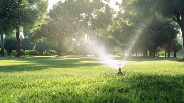 Sprinkler in Conclusion Showering Water on Well off Green Grass AI Generated