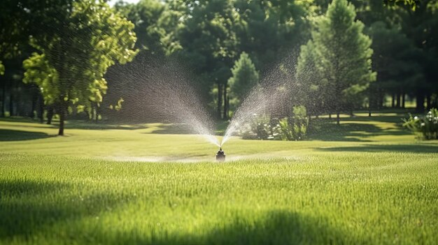 Sprinkler in Conclusion Showering Water on Well off Green Grass AI Generated