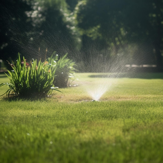 A sprinkler is sprinkled with water in a field.