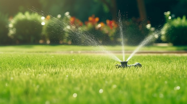 Sprinkler watering the grass in the garden Generative AI