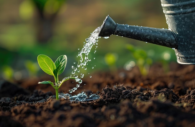 a sprinkler watering a plant in the garden