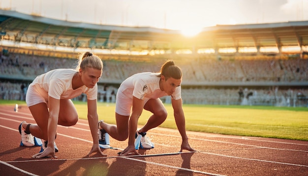 Photo sprinters at the starting blocks