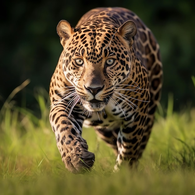 Sprinting Elegance Jaguar in Wild Action