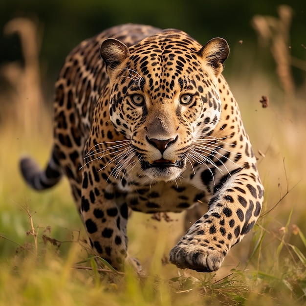 Sprinting Elegance Jaguar in Wild Action