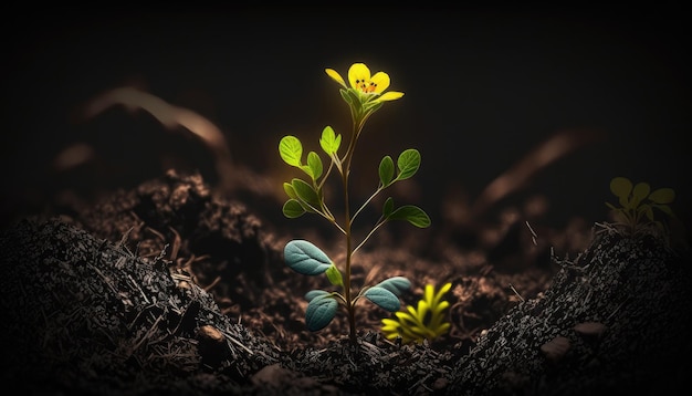 Sprout of Life Against Black Background AI Generated