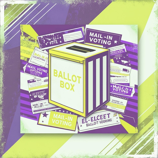 Square banners set with ballot box and mail voting option Halftone collage banners collection