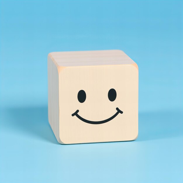 Photo a square block made by a smiley face is on a blue background