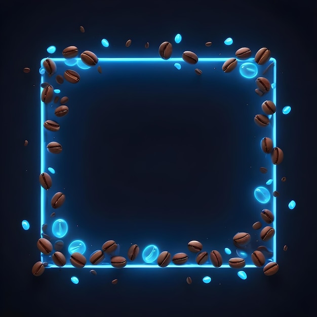 Photo a square blue light frame with coffee beans