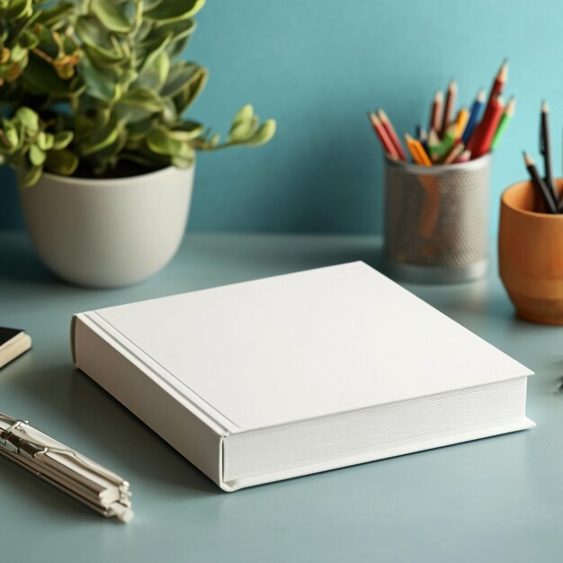 Square book office mockup