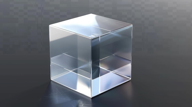 Photo a square box with a glass 3d crystal glass cube with refraction and holographic effect isolated