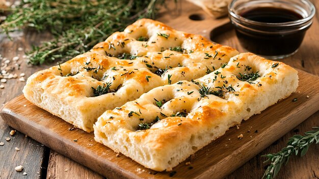 a square bread with a bunch of herbs on it