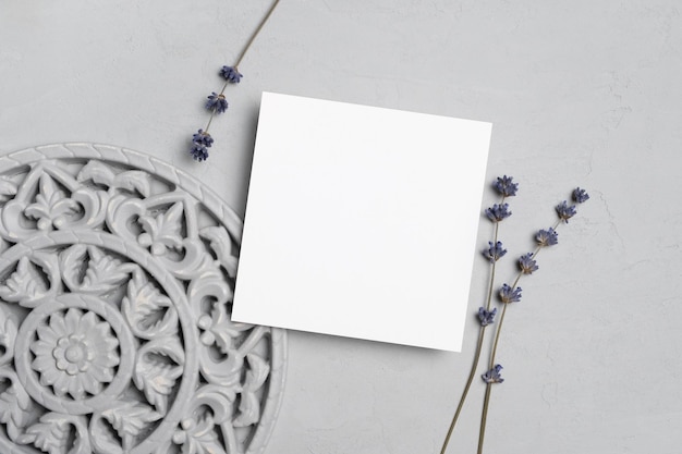 Square card mockup with lavender flowers