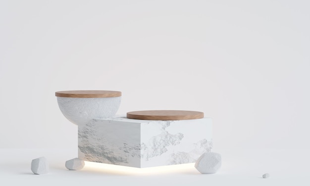 Square concrete podium with rounded wood for product presentation Natural beauty pedestal 3d illustration