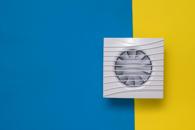 Square fan on a yellow and blue background