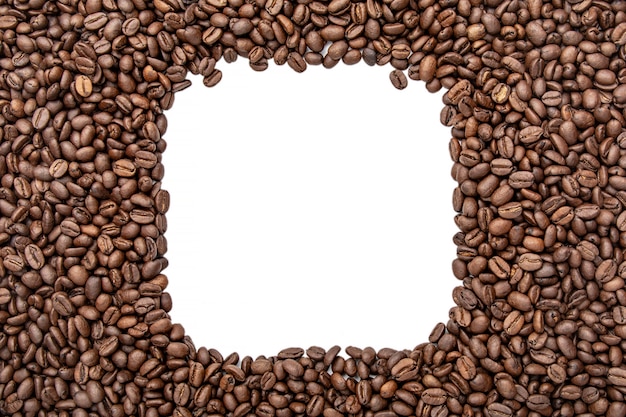 Square frame of coffee beans - copy space for text. Roasted coffee beans background.