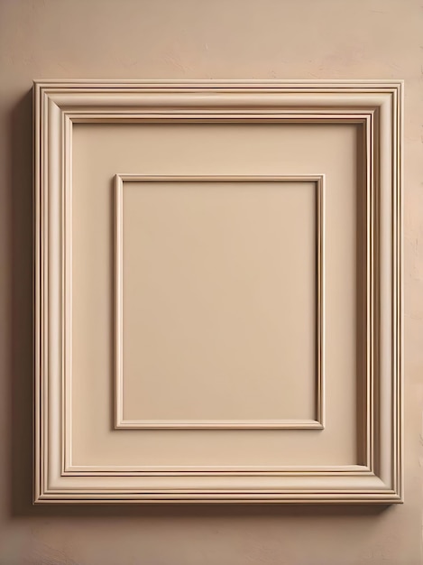 Square frame mockup close up on wall painted beige color 3d render