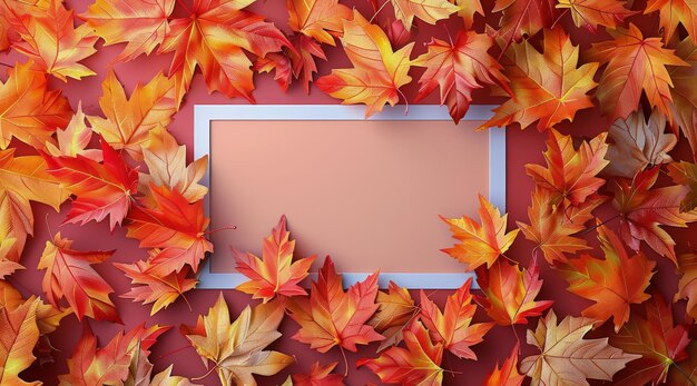 Photo square frame surrounded by autumn leaves