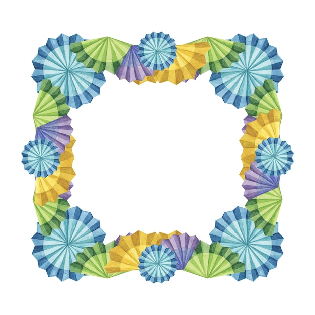 Square frame with paper fans as fiesta flowers