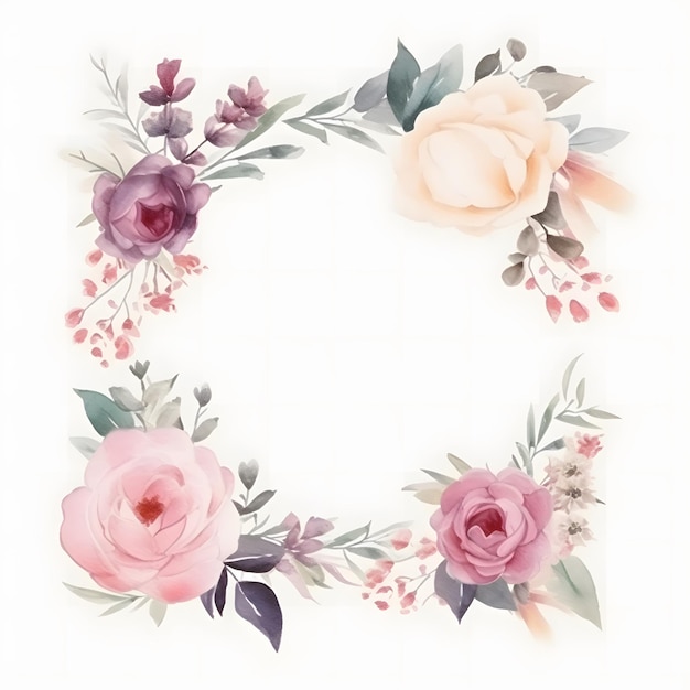 A square frame with pink and purple flowers.