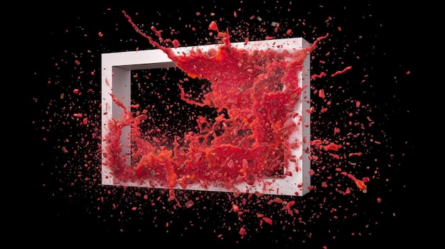 a square frame with red paint splashes on black background