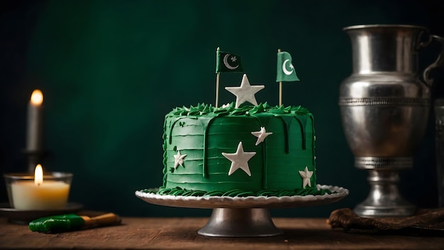 square Green and White Pakistan flag Full cake