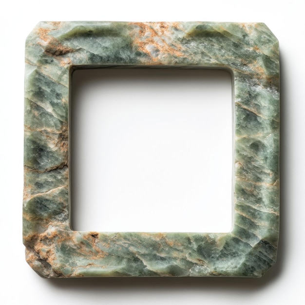 Photo square jade frame with textured surface and earthy tones isolated on white background