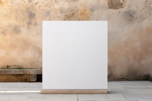 Square light box empty display on beige concrete wall outdoors