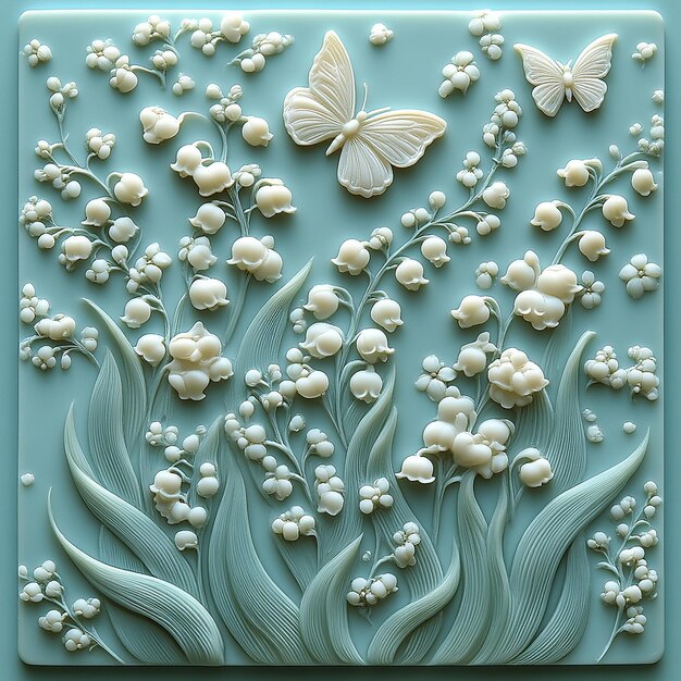 Photo a square makeup palette featuring an embossed lily of the valley design in light blue and white