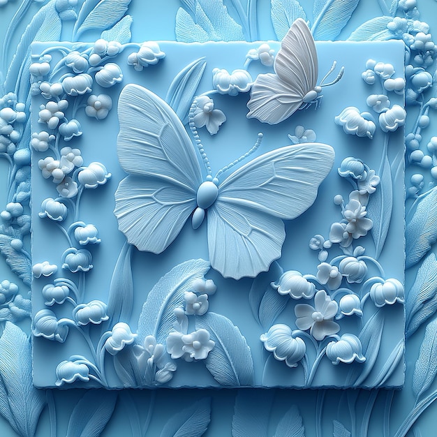 Photo a square makeup palette featuring an embossed lily of the valley design in light blue and white