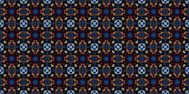 Square mosaic seamless pattern Kaleidoscope pattern gold and blue horizontal texture