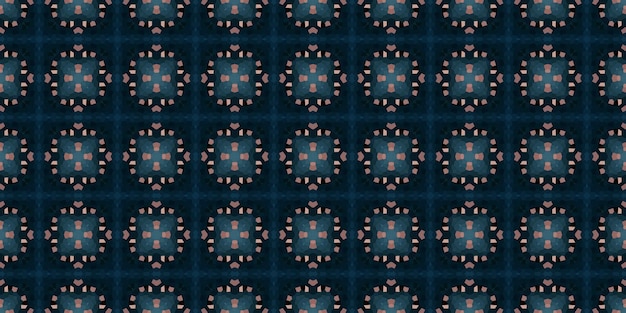 Square mosaic seamless pattern Kaleidoscope pattern gold and blue horizontal texture