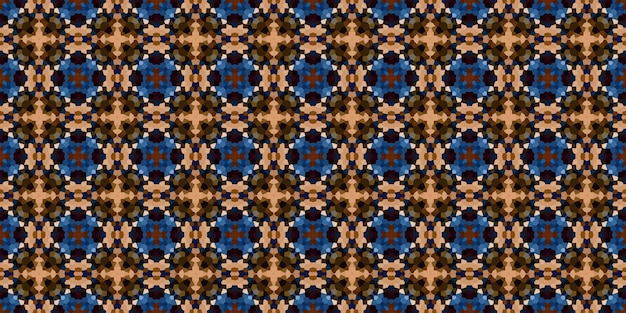 Square mosaic seamless pattern Kaleidoscope pattern gold and blue horizontal texture