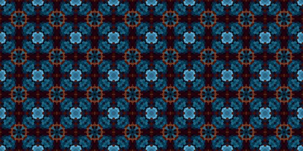 Square mosaic seamless pattern Kaleidoscope pattern gold and blue horizontal texture