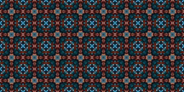 Square mosaic seamless pattern Kaleidoscope pattern gold and blue horizontal texture