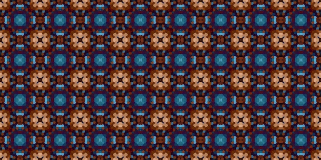 Square mosaic seamless pattern Kaleidoscope pattern gold and blue horizontal texture