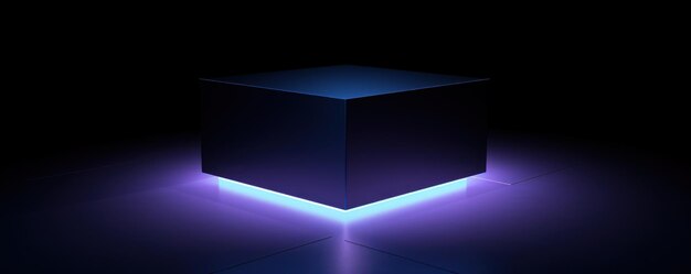 Photo a square navy blue glowing box on a black background minimalistic ar 52 v 52 job id 627b2fa4bb3541f3977fc04e6e7af81f