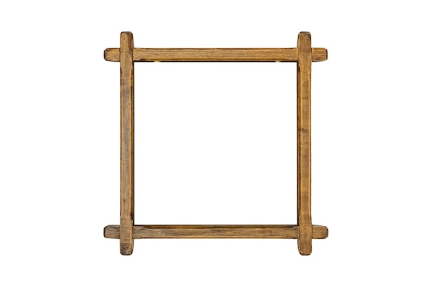 Square old wooden frame is isolated on a white background Blank picture frame template