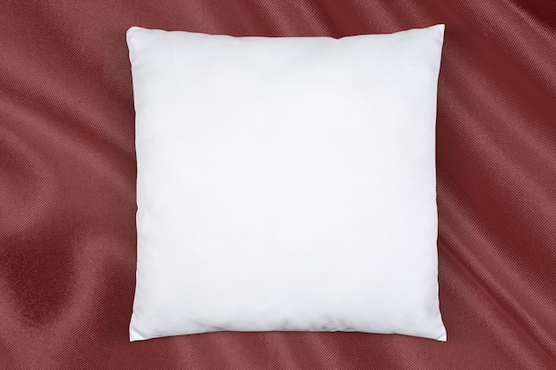 Square Pillow Mockup on Red Silk Background