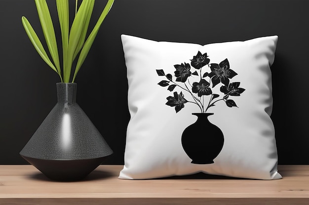 Square pillow mockup with black vase decorations