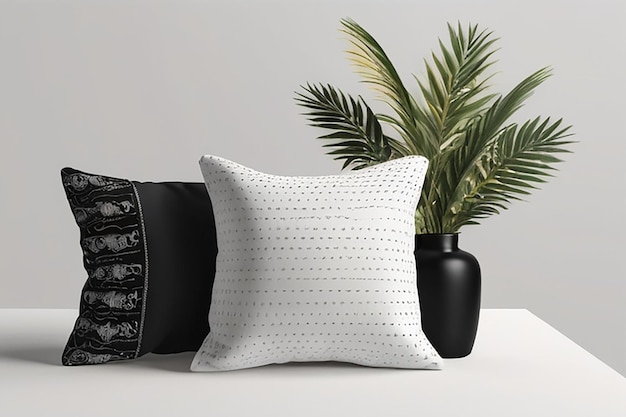 Square pillow mockup with black vase decorations