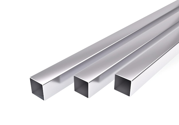 Square pipes metal steel product Steel galvanized and stainless 3D rendering