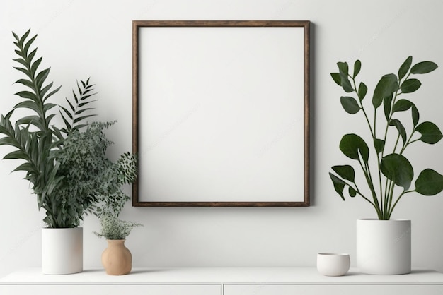 square poster mockup template Blank picture frame mockup on wall in minimal modern interior