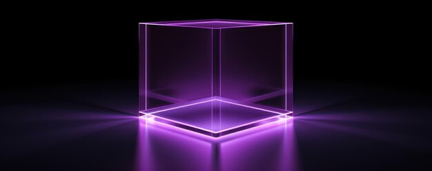 Photo a square purple glowing box on a black background minimalistic ar 52 v 52 job id 22775c3007344eb88ebb694bedd77317