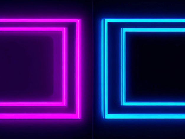 Square rectangle picture frame with two tone neon color motion graphic on isolated black background