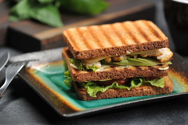 Square sandwich with chicken breast