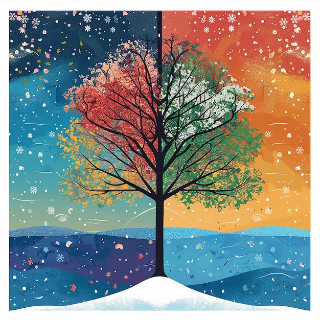 Photo square seasons illustration summer winter fall spring sea tree snow graphic design