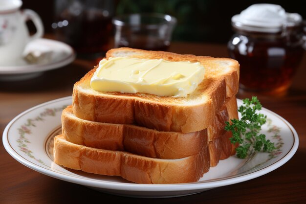 Square slices of bread with butter curl