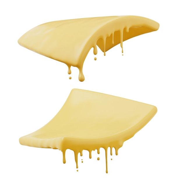 Photo square slices of cheese melted cheese sauce with clipping path 3d illustration