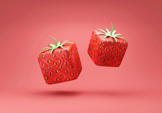 Square Strawberry on pink studio background