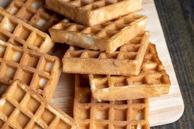 Square sweet soft waffles on the table